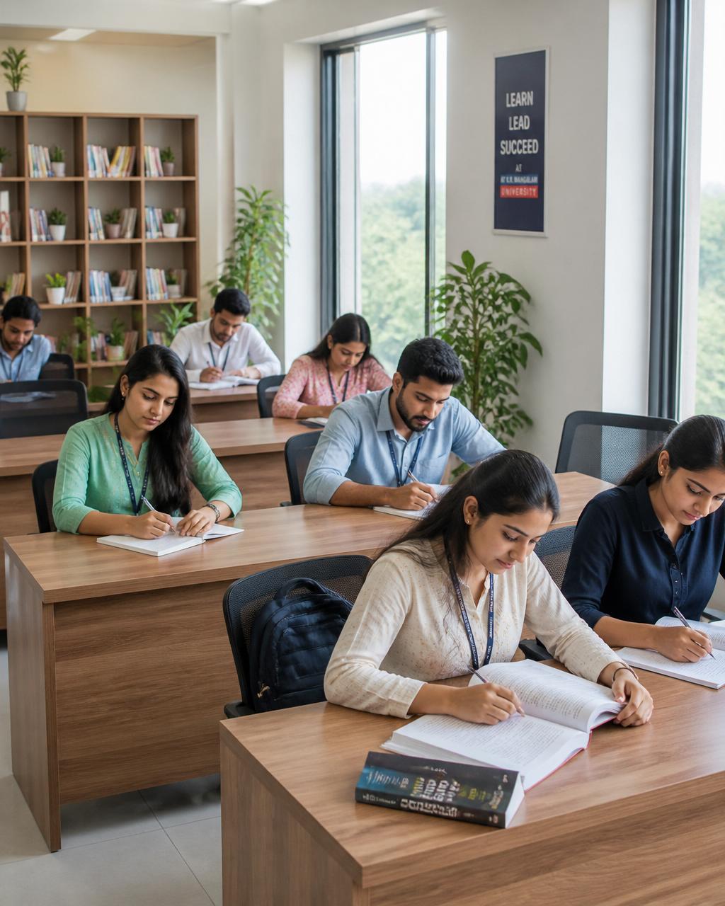 Students studying in a modern classroom